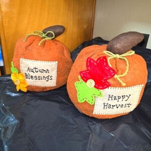 Plush pumpkin pillow decor. 2 plush set.
